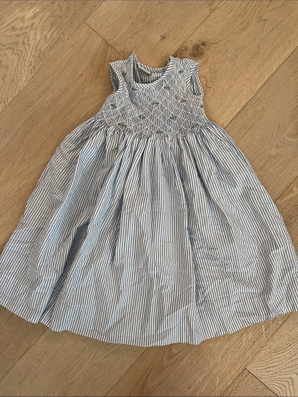 Sweet Dreams Blue and White Striped  Smocked Girls Dress size 4